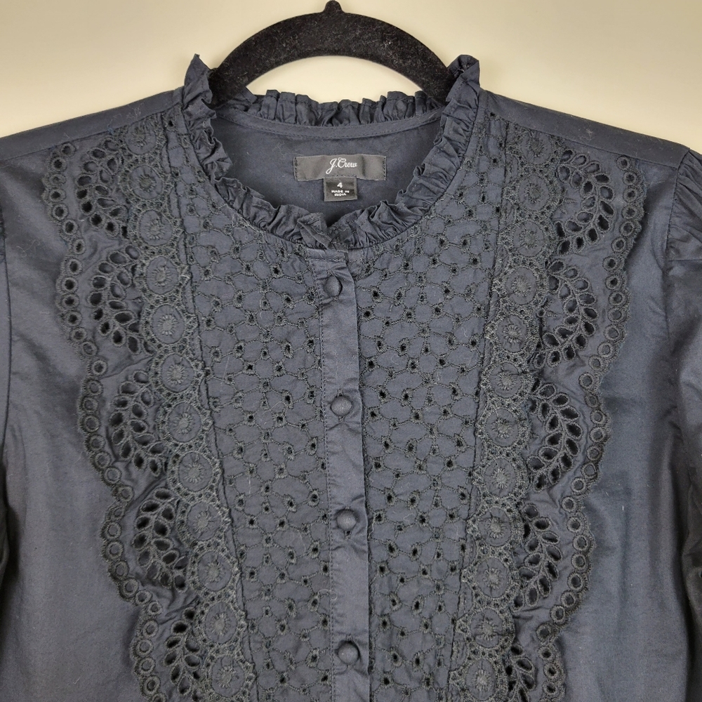 J Crew Ruffle Neck Eyelet top - Picture 3 of 7